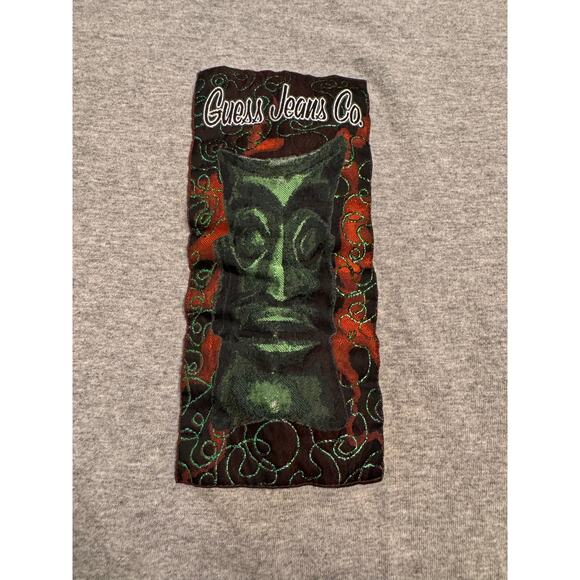 Vtg Guess Jeans Co Gray Graphic Print T-Shirt Unisex Size XL Tiki - Picture 2 of 5